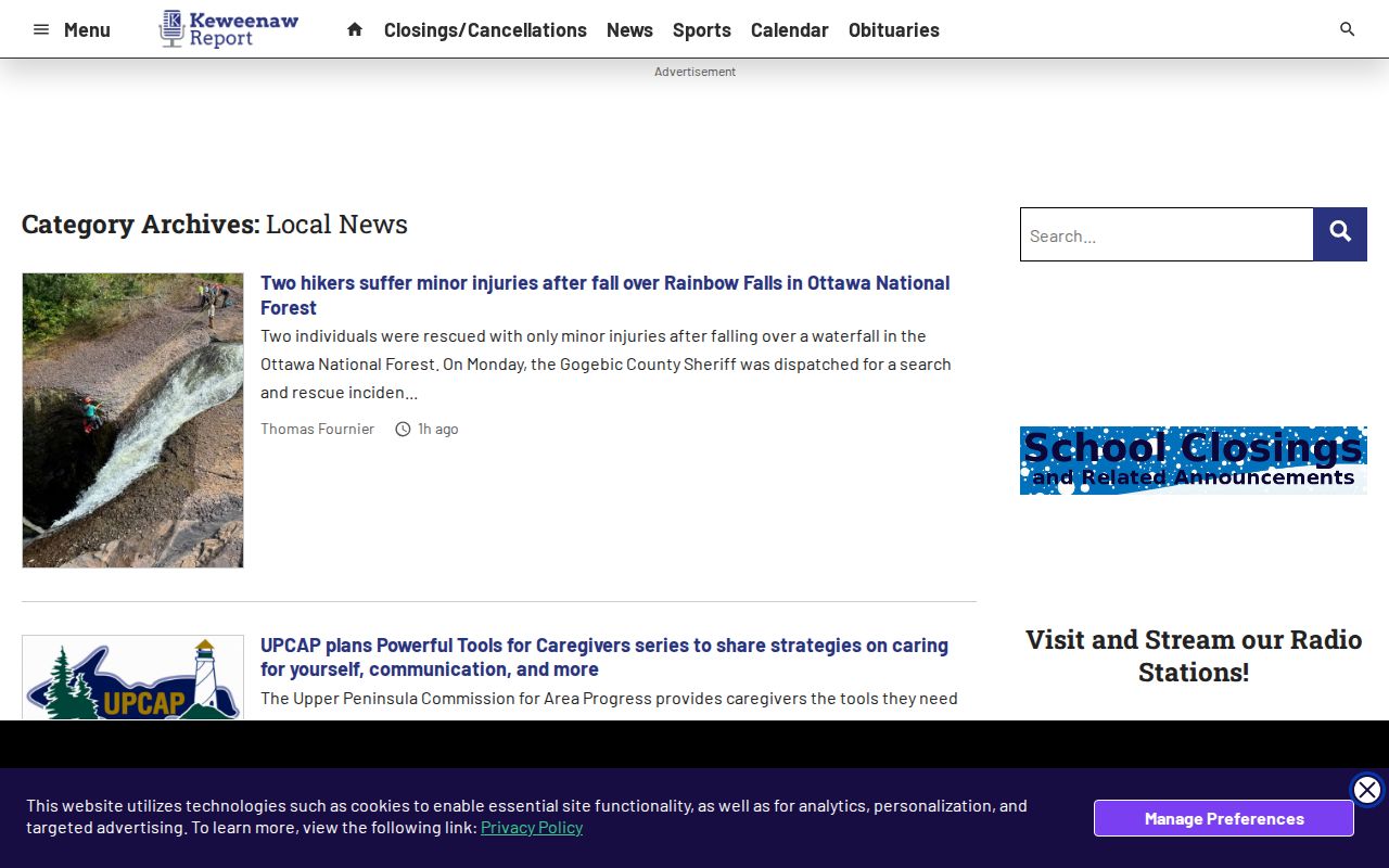 Ontonagon County arrest-reporting interface from Keweenaw Report Local News