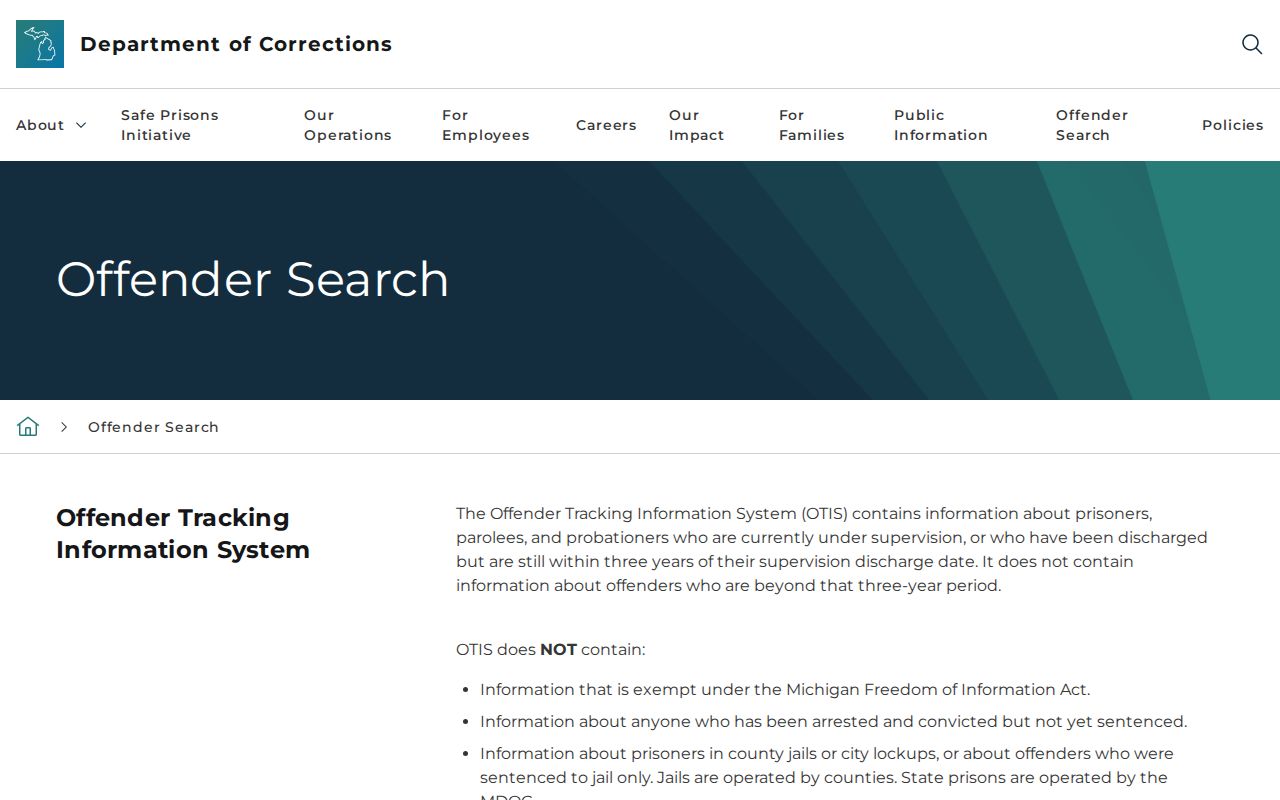 Ontonagon County MDOC offender photo search page